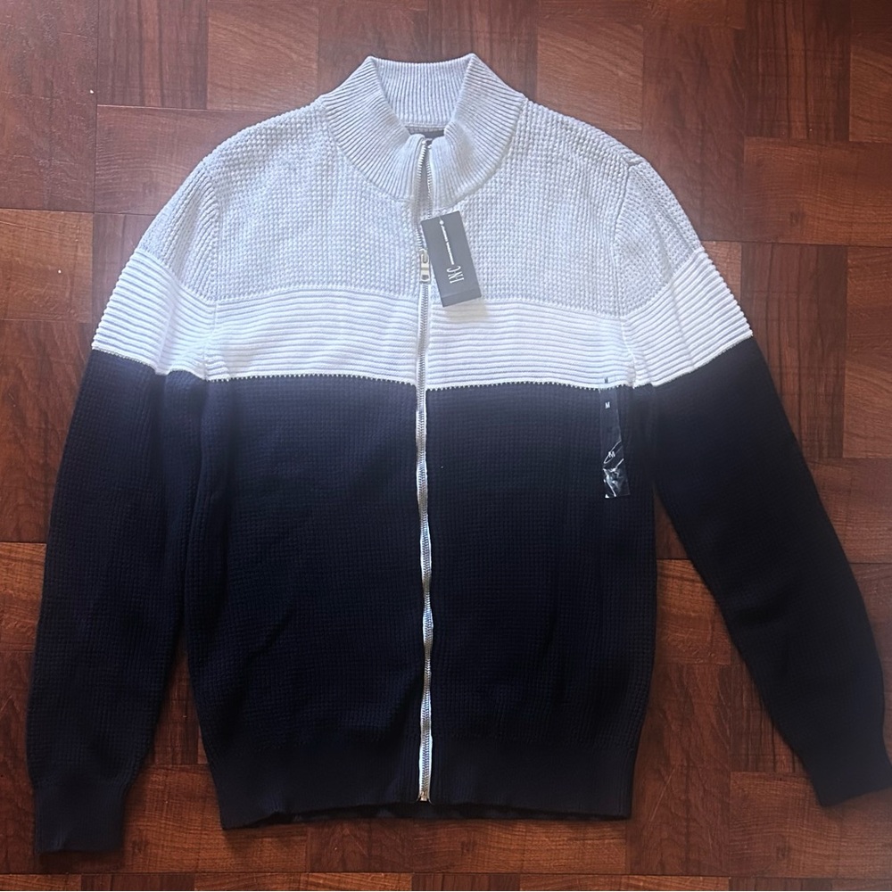 INC International Concepts Men's Zip Up Sweater - White and Black